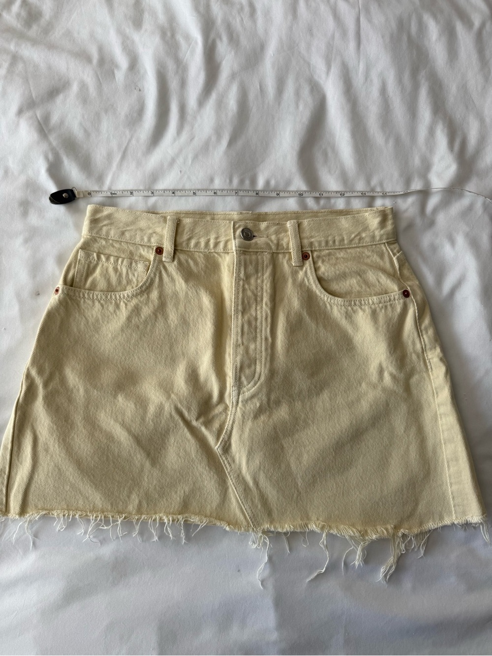 AllSaints Soft Yellow Denim Mini Skirt